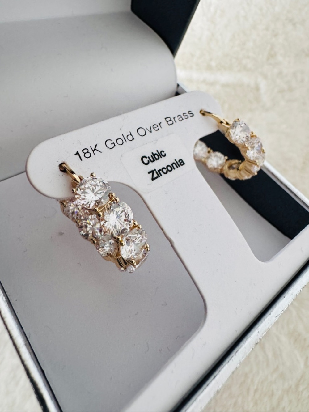 And Now This Cubic Zirconia 18K Gold over Brass Hoop Earrings - NIB - Picture 6 of 9